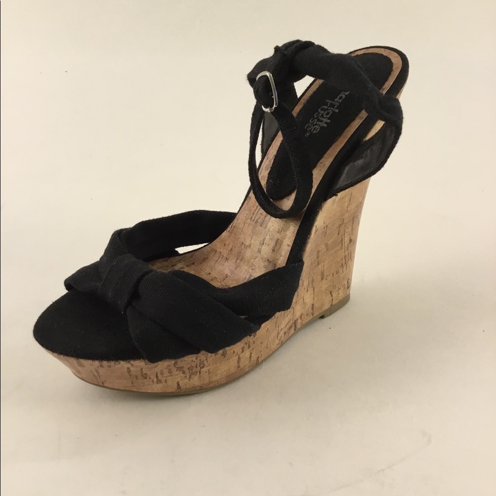 Charlotte Russe Wedge Cork Strappy Black Sandals